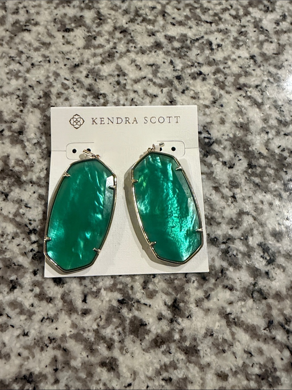 Kendra Scott Teal Green Danielle Drop Mint Earrings with Gold Trim
